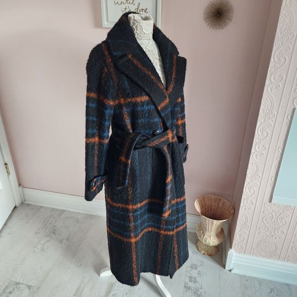 SOLD Trina Turk Wool double breasted mohair long coat fun colors  belt 6 - Picture 1 of 13